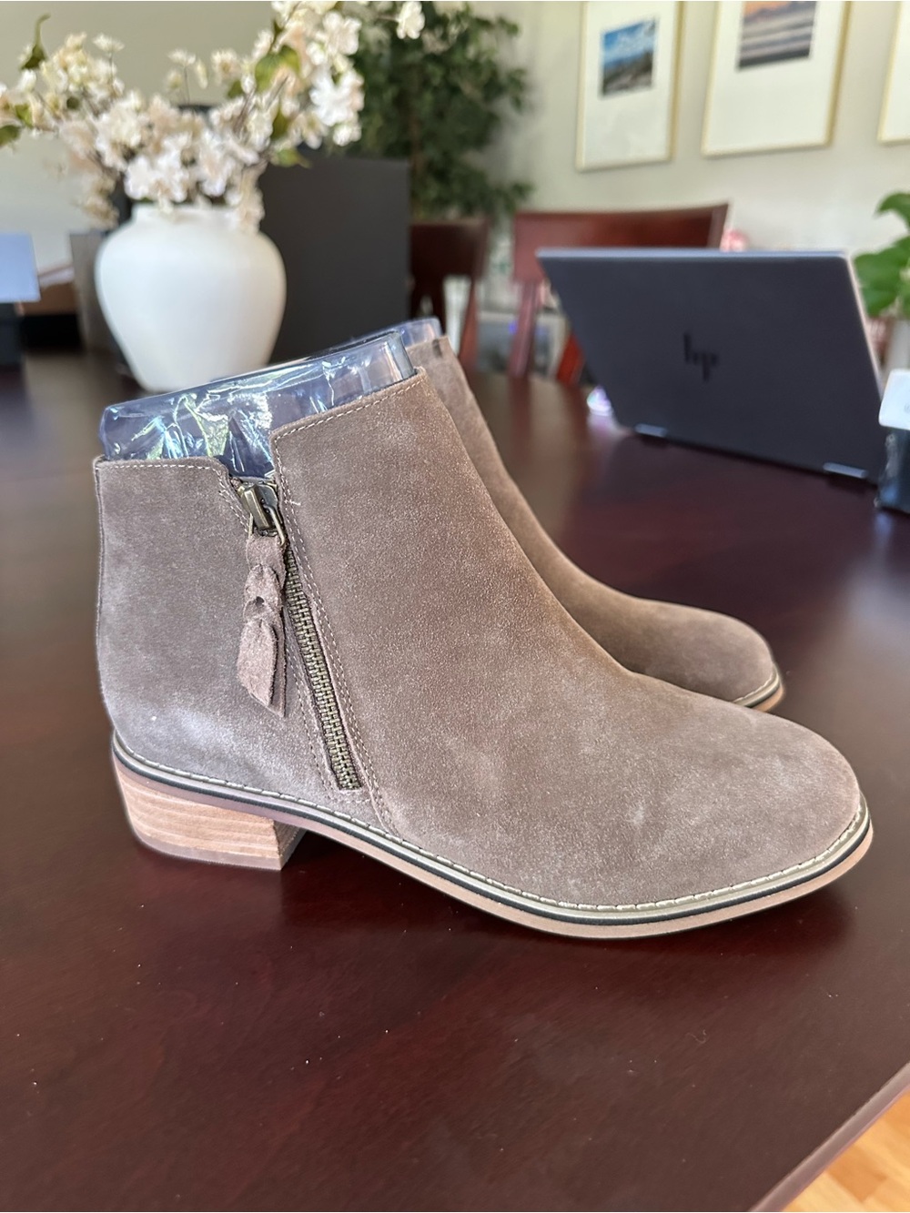 Blondo Taupe Suede Side-Zip Ankle Boots with Tassel